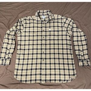 Carhartt 104448 XL Tall Relaxed Fit Plaid Flannel Shirt Tan Navy Stretc Workwear